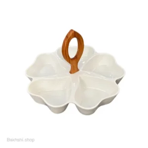 اردوخوری چینی سفید مدل ۵ خانه قلب ویونا دسته چوبی
