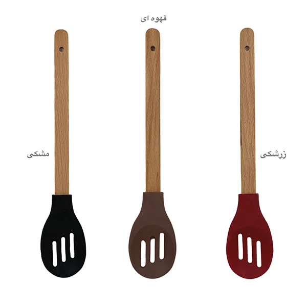 کفگیر سیلیکونی دسته چوبی شیاردار اواستایل