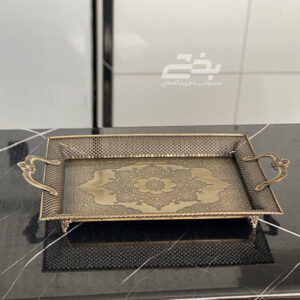 سینی مستطیل آنتیک زمرد مدل دسته دار بزرگ