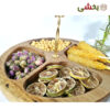 تصویر کوچک اردو خوری چوبی طرح گرد 4 خانه مدل دسته دار