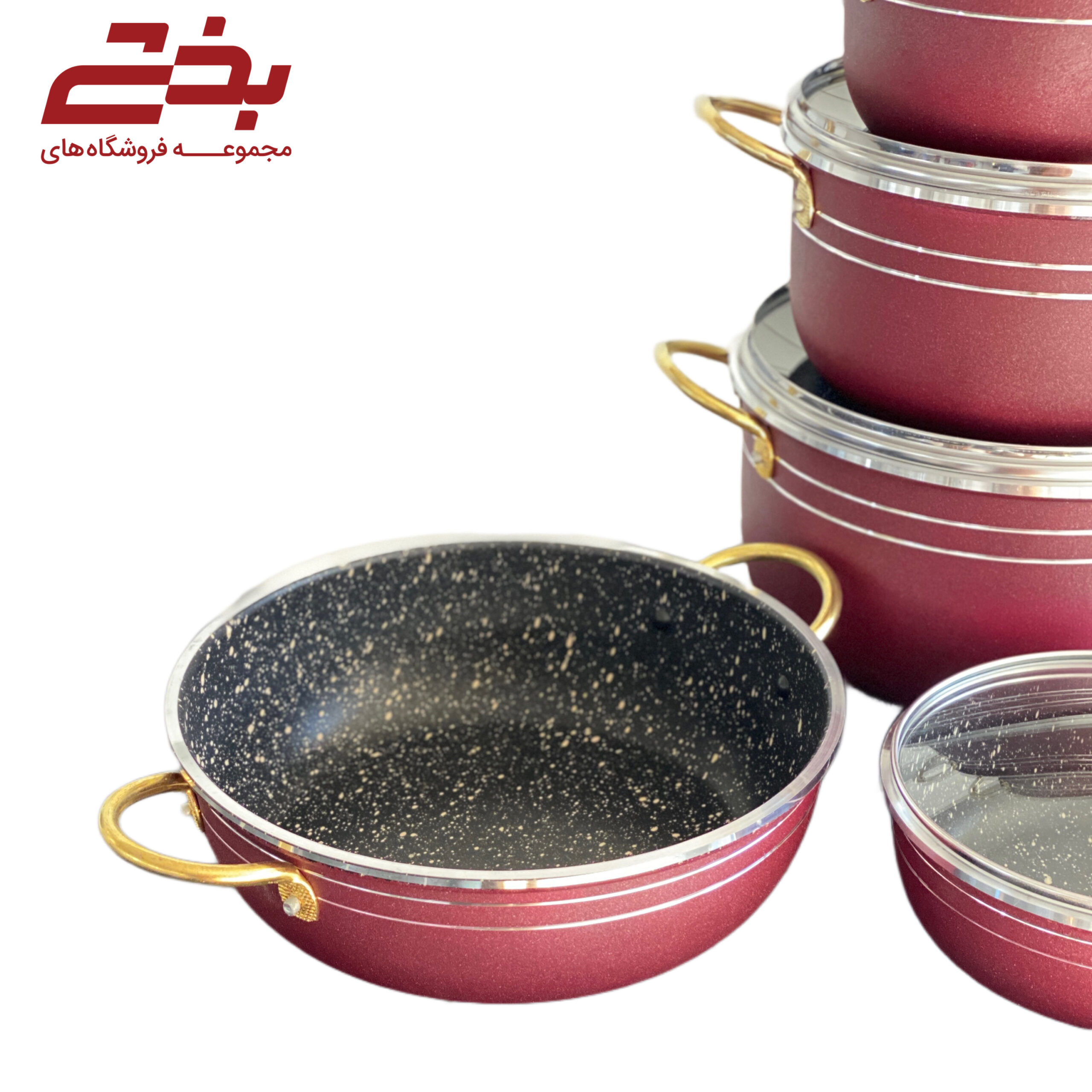 سرویس قابلمه گرانیتی 8 پارچه مدل دسته طلایی اوج