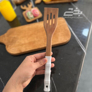 کفگیر شیاردار چوبی دسته سیلیکونی شنیا