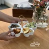 تصویر کوچک اردوخوری چینی سفید مدل ۵ خانه قلب دسته طلایی