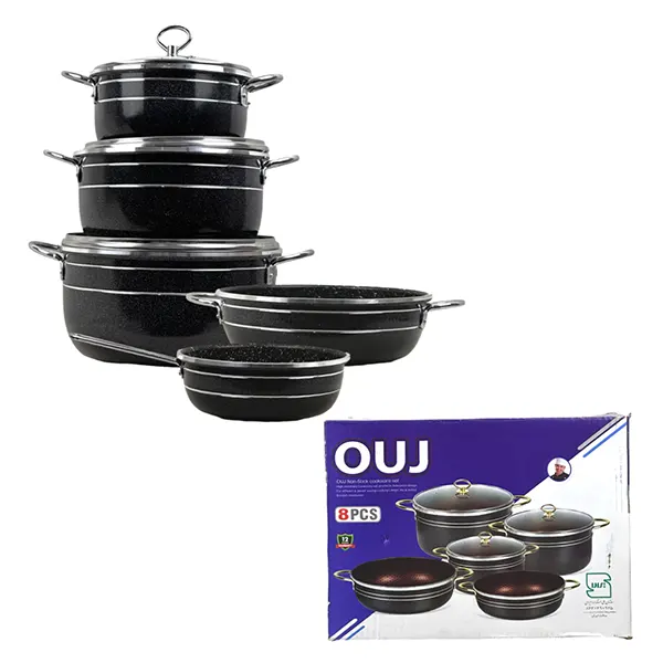 سرویس قابلمه گرانیتی 8 پارچه مدل دسته طلایی و نقره ای اوج