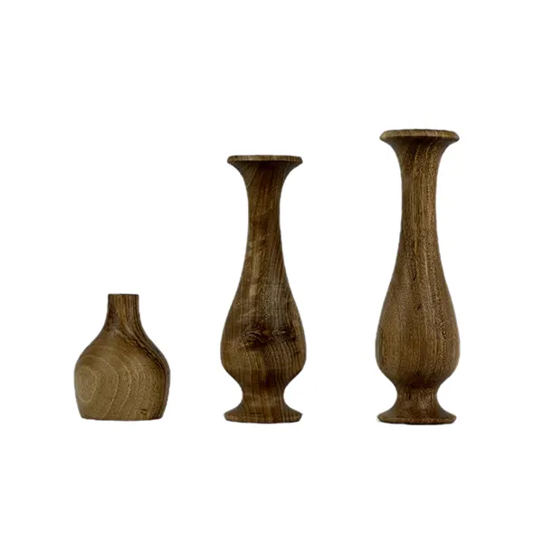 ست 3 عددی شمعدان و گلدان چوبی