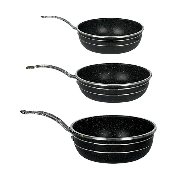 ست تابه 3 پارچه مدل تک دسته خط دار طرح چدن اوج