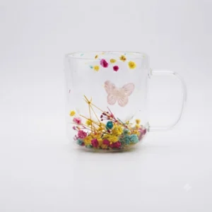 لیوان پیرکس دوجداره گلدار