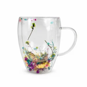 لیوان پیرکس دوجداره گلدار مخروطی